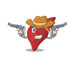 Poster - Cute handsome cowboy of healthy human liver cartoon character with guns