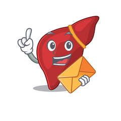 Sticker - Happy healthy human liver mascot design concept with brown envelope