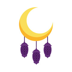 Wall Mural - ramadan kareem lamps hanging in moon