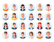 © alex_cardo - Avatars head large set. Characters anonymous users student businessman teenager, worker female male portrait different hairstyles hipsters in suit tie with glasses without. Colorful cartoon vector.