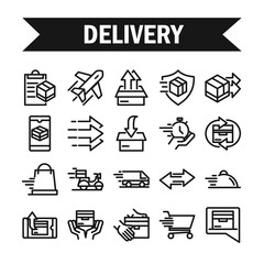 Wall Mural - delivery cargo service logistic shipping commerce icons set line style