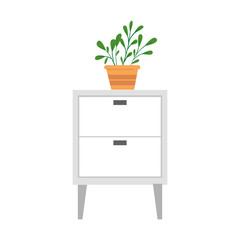 Wall Mural - wooden drawer forniture with houseplant vector illustration design