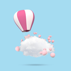 Wall Mural - Minimal concept of floating balloons and white cloud on blue background. 3D rendering.