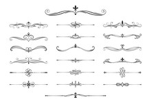 Hand Drawn Calligraphic Dividers. Swirl Victorian Borders.  Vector Isolated Royal Decor Separators. Classic Wedding Invitation Calligraphic Lines.