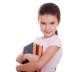 Wall Mural - Education, Young beautiful schoolgirl holds textbooks