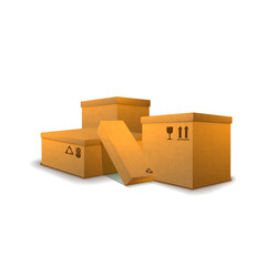 Wall Mural - Heap of cardboard parcels with cargo signs on white