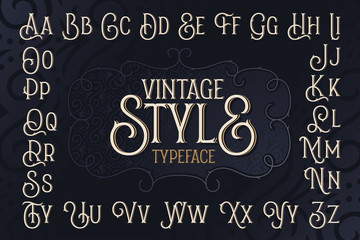 Wall Mural - vintage style typeface set with dark blue decorative ornate background