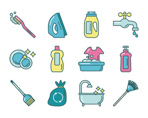 Sticker - cleaning and desinfect set icons