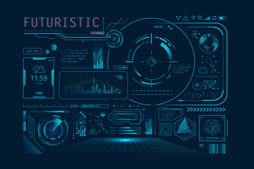 Futuristic HUD Ui for app. User interface HUD and Infographic elements, virtual graphic, simulation, graph, icon, Augment reality and screen monitor interface hud infographic set.