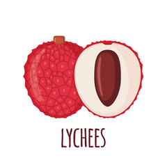 Wall Mural - Lychee fruit icon in flat style isolated on white background.