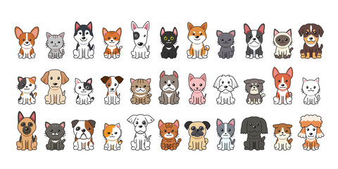 Wall Mural - Different type of vector cartoon cats and dogs for design.