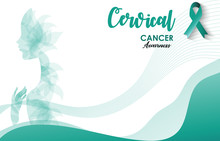 Cervical Cancer Awareness Green Paper Cut Butterfly Web Banner For Support And Health Care. Template For Infographics Or Websites Magazines. Flat Cancer Awareness Month. Vector Illustration.