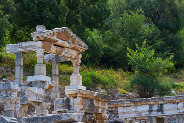 The ruins of the ancient antique city of Ephesus the library building of Celsus, the amphitheater temples and columns. Candidate for the UNESCO World Heritage List 
