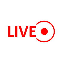 Live Stream sign. Red symbol, button of live streaming, broadcasting, online stream emblem.