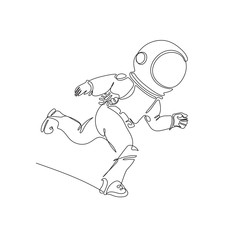 Wall Mural - Astronaut runs in space. Sketching graphics. Continuous line.