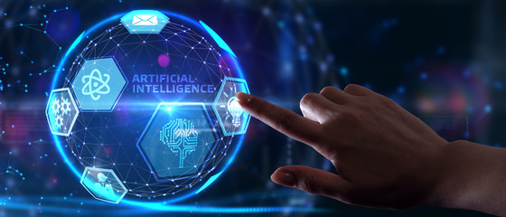 Artificial intelligence (AI), machine learning and modern computer technologies concepts. Business, Technology, Internet and network concept.