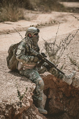 Soldiers of special forces on wars at the desert,Thailand people,Army soldier Patrolled the front line,Calling up reinforcements