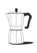 Italian style stovetop coffee maker illustration. Moka pot hand-drawn line art on the white background. Cafe spot illustration