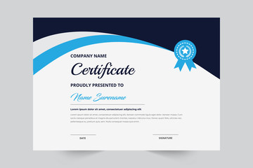 Wall Mural - Horizontal certificate template with a luxury badge and blue color modern shape