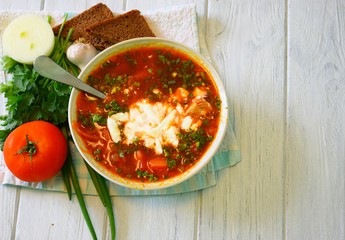 Canvas Print - Sour borsch with a chapel, bacon and sour cream