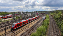 Stunning View At The Railway Station With Trains And Railroad Track In A Perspective View In Kiel Germany