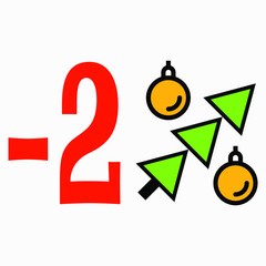 Icon 2 percent discount for the new year. Discount for Christmas. Reducing the price of goods for the holiday. Interest discount in the form of a Christmas tree with balls. Vector Icon