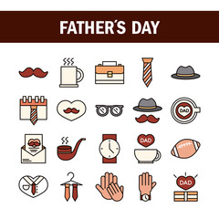 Wall Mural - happy fathers day, celebration accessories message decoration party icon set line and fill icon