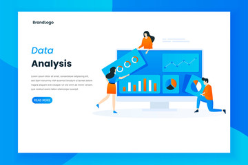 Wall Mural - Data analysis services landing page illustration template
