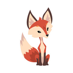 Sticker - Adorable Little Fox, Cute Wild Forest Animal Cartoon Character Vector Illustration