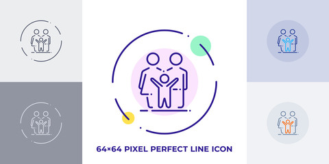 Wall Mural - Family line art vector icon. Outline symbol of group of people. Mother, father and kid pictogram made of thin stroke. Isolated on background.