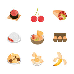 Poster - food menu restaurant snack ingredient flat style icons set