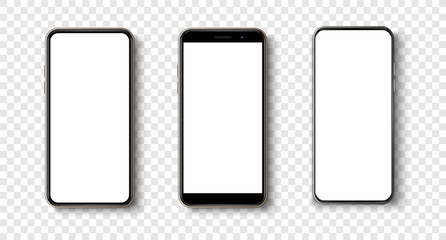 Aufkleber - High quality realistic trendy  no frame smartphone with blank white screen. Mockup phone for visual ui app demonstration. Vector mobile set device concept. Detailed Mockup Smartphone