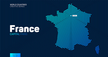 Wall Mural - abstract map of france with hexagon lines