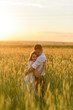 © wolfhound911 - Bride and groom in a wheat field. A couple is hugging during sunset.