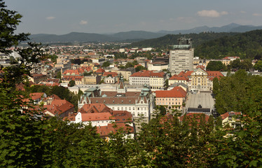 Sticker - Ljubljana cityscape. City of Ljubljana, Slovenia.