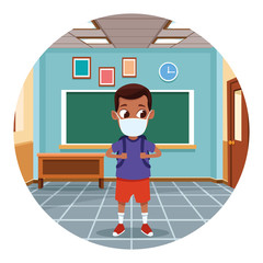 Poster - little afro boy using face mask for covid19 in the classroom