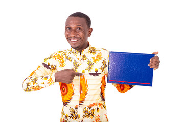 Poster - young businessman pointing the finger at a document.