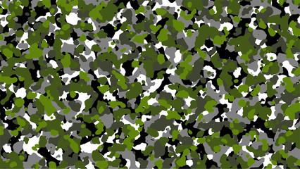 Wall Mural - White, black, green and grey Camouflage. Camo background, military pattern, army and sport clothing, urban fashion. Vector Format. 16:9 aspect ratio.