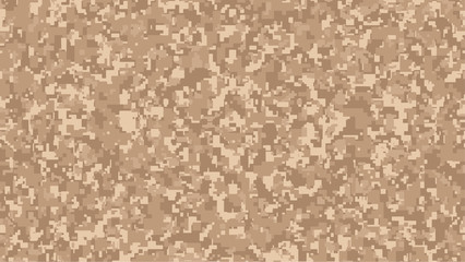 Wall Mural - Light brown Pixel Camouflage. Desert Digital Camo background, military pattern, army and sport clothing, urban fashion. Vector Format. 16:9 aspect ratio.