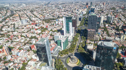 Aerial panoramic view of an empty Paseo de la Reforma avenue in Mexico City due to coronavirus pandemic or COVID-19 virus outbreak and quarantine.