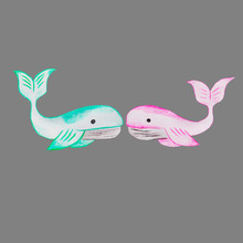 Blue And Pink Whale, Girl And Boy, A Couple Live In The Seas And Oceans, Big Fish