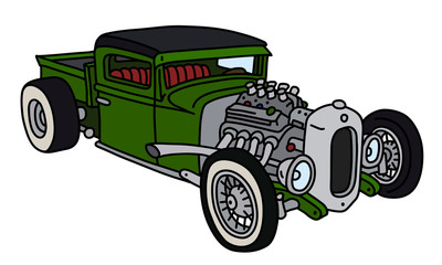 Wall Mural - The vectorized hand drawing of a funny green hotrod truck