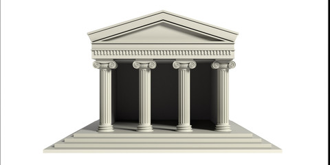 Poster - Ancient temple with four marble columns isolated on white background. 3d illustration