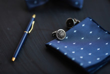 Cufflink, Pocket Square And Pen.