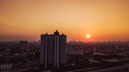 Wall Mural - High angle view Aerial photograph of landscape city and sunset