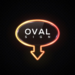 Wall Mural - neon oval arrow pointer with color gradient on dark transparent background. light circle arrows symb