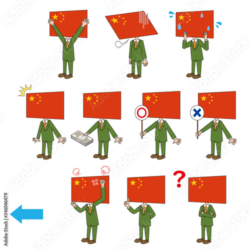 中国 国旗 キャラクター ポーズ セット 左側方向向き Stock Vector Adobe Stock