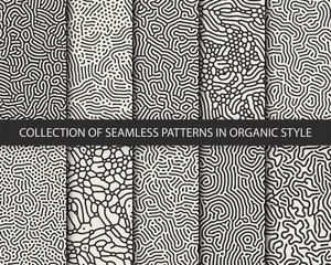 Wall Mural - Set of 10 vector seamless monochrome organic rounded jumble maze lines patterns. Abstract backgrounds