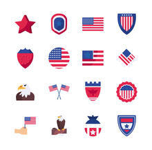 Independence Day Flat Style Icon Set Vector Design