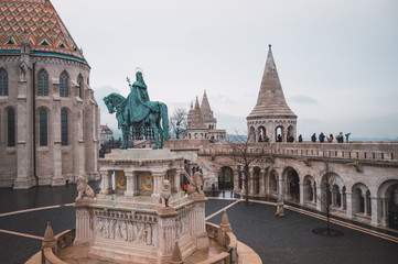 Wall Mural - View of the Fisherman's Bastion in Budapest, Hungary, with the statue of King Stephen I